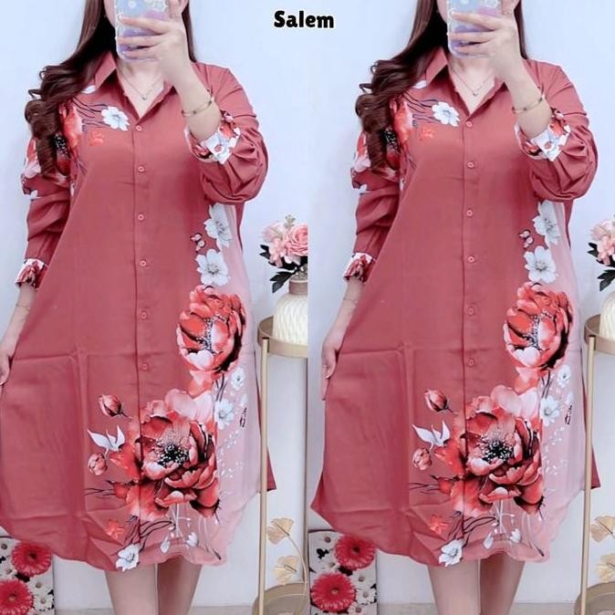 2598 KEMEJA TUNIK BUNGA JUMBO LD120 KATUN SILK WANITA|TUNIK SILK|TUNIK LD120|TUNIK MOTIF BUNGA YS