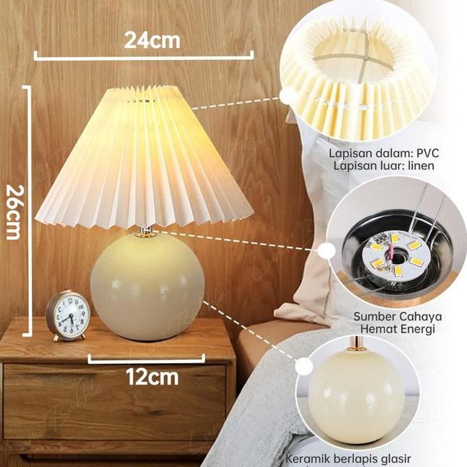 Lampu Meja Keramik Lipatan / Lampu Tidur Aesthetic / Tiga Warna Cahaya Dapat Disesuaikan Lampu kamar