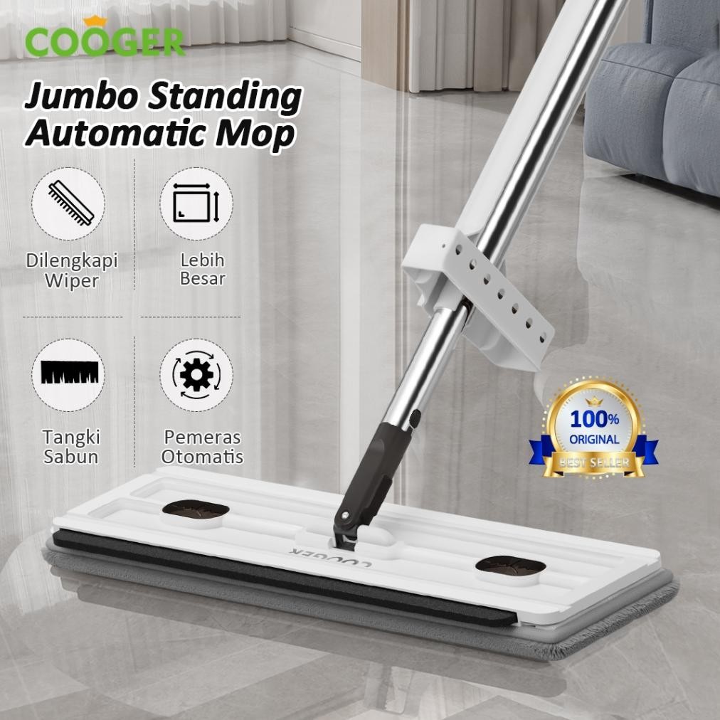 COOGER Alat Pel Lantai Jumbo Wiper Dan Tempat Sabun Pel Lantai Otomatis Standing Jumbo Mop Wiper Mop