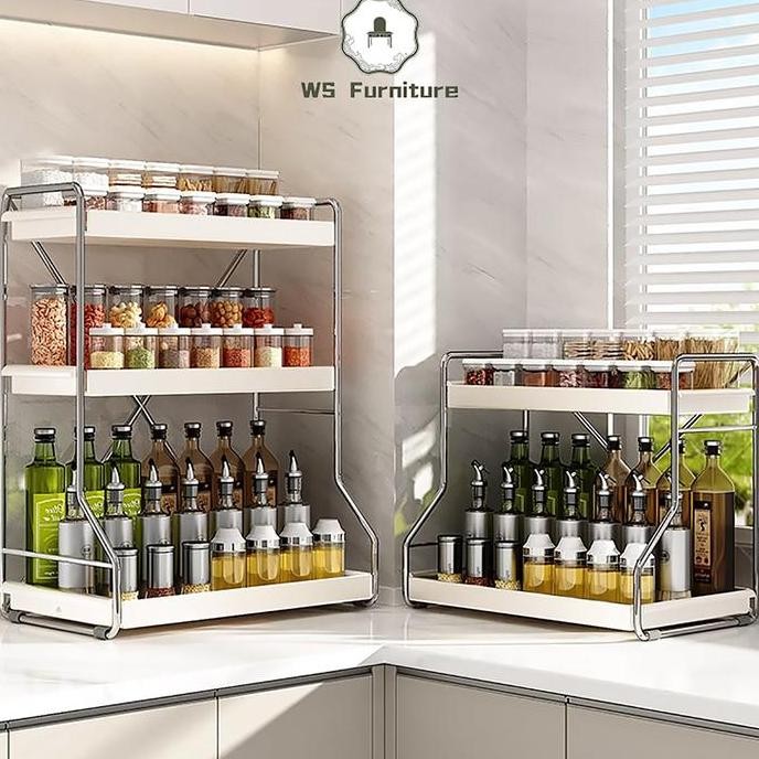 (COD) Rak Bumbu Dapur Stainless Steel Rak Penyimpanan Dapur Rak Bumbu Rak Dapur Stainless 3 Susun 2 