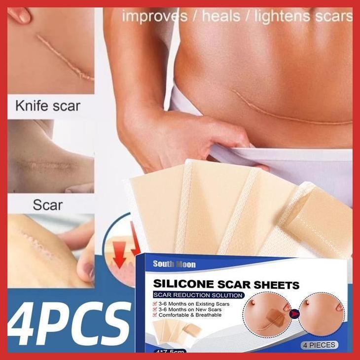 (PERAWATAN DIRI) SILICONE SCAR SHEET GEL 4PCS 4CM X 7.5CM PLESTER SILIKON PENGHILANG KELOID BEKAS LU