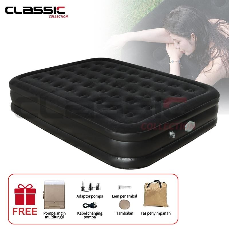 Kasur Angin Double Hitam/Tidur Kasur Angin Pompa Tiup Double Air Bed / Kasur Angin Termasuk Bantal K
