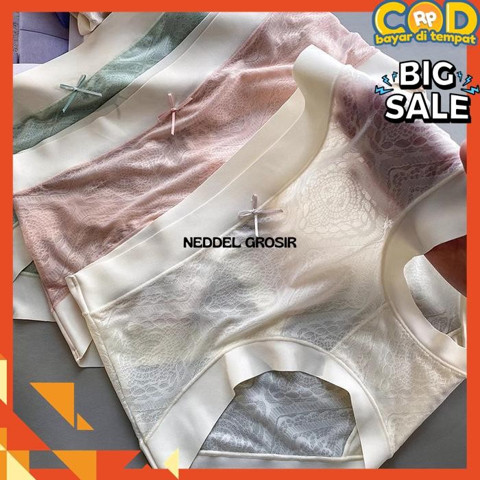 CELANA DALAM  BIG SIZE SEAMLESS TRANSPARAN MID WAIST LEMBUT CD WANITA  BY NEDDEL GROSIR