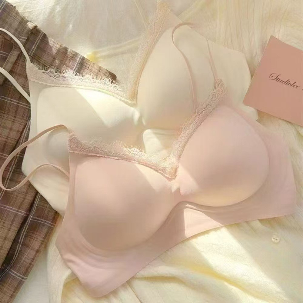 Aula Pengalaman Terlarang COD Bra tanpa jahitan tepi renda dengan lipatan dan ekstensi