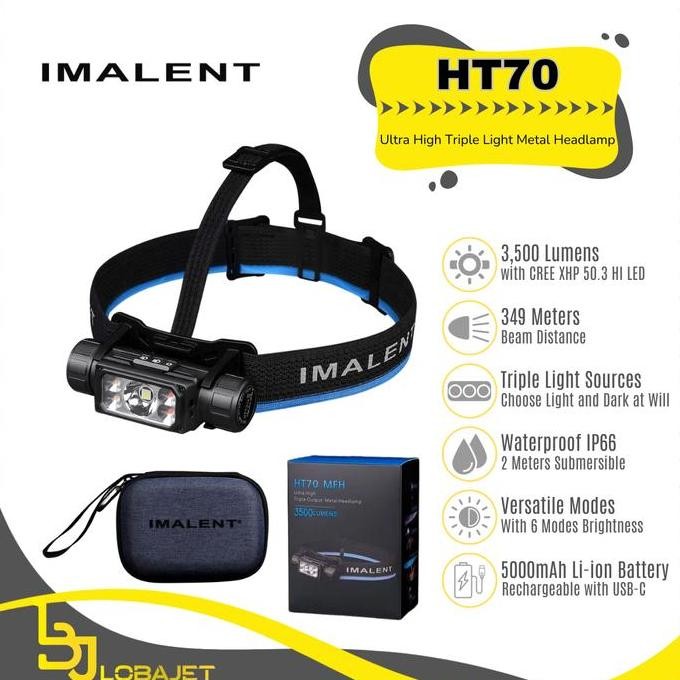 IMALENT HT70 HEADLAMP - ULTRA HIGH TRIPLE LIGHT METAL HEADLAMP 3500 LUMENS - SENTER KEPALA IMALENT O