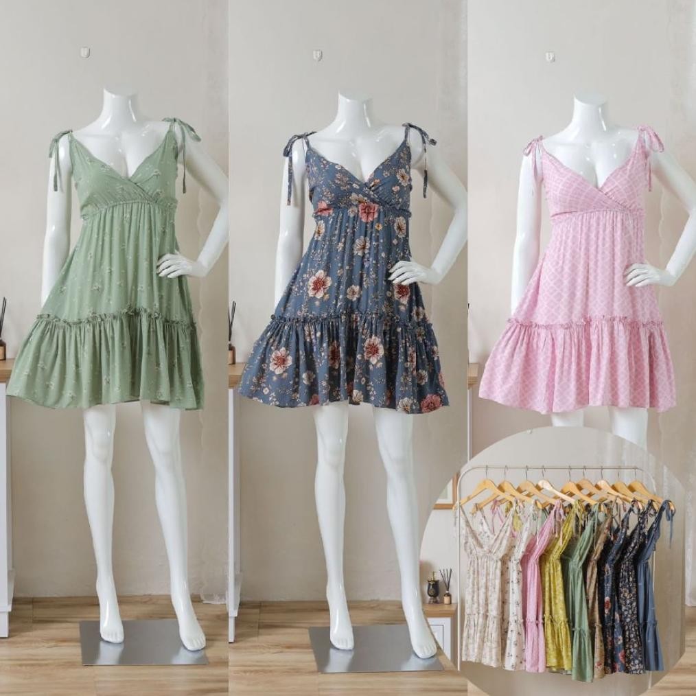 MOZZA DRESS/ HAURA DRESS DASTER PENDEK MINI SEXY SELUTUT TALI KERUT KEKINIAN BUSUI FRIENDLY RAYON PR