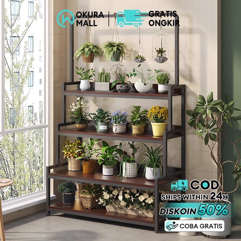 Rak Bunga Kayu Rak Susun Penyimpanan Rak Display Rak Bunga Kayu Minimalis Rak Tanaman Outdoor