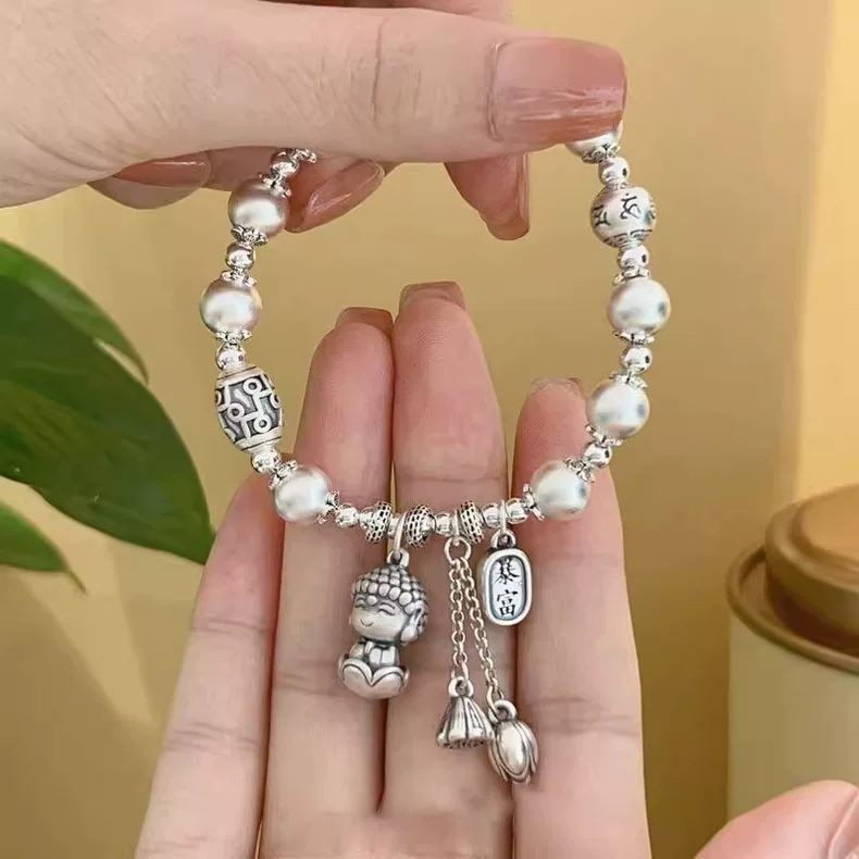 Gelang Manik Bulat Gaya Etnik Retro Pria dan Wanita Metode Kuno