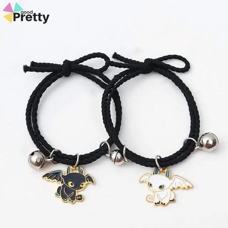2Pcs Gelang Couple Magnet Gelang Kapel Elastis Pasangan Pria Dan Wanita Kartun Dikepang Tali Tangan 