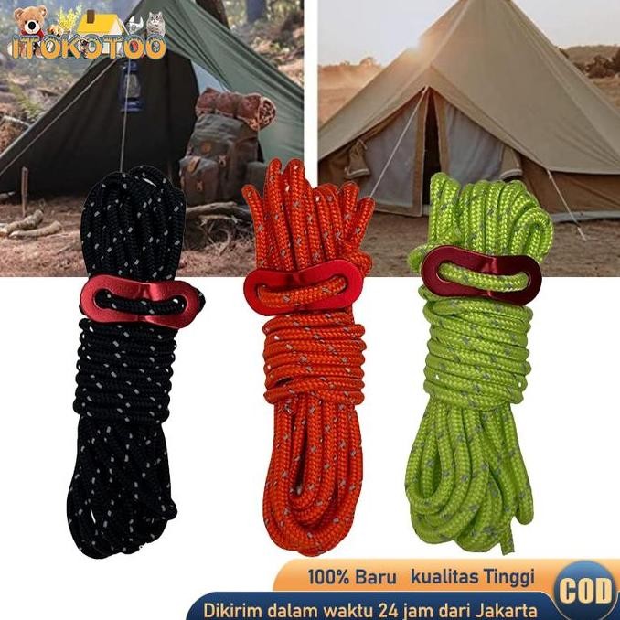 DF336>> 4pcs 4m Reflective Tali Tenda Flysheet+Pengencang Tali Tenda Aluminium