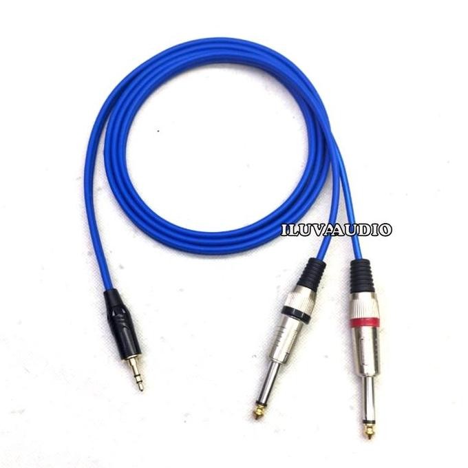 DF208>> Kabel Jack HP Ke Mixer Aux 3.5mm Stereo To 2 Akai 6.5mm Mono