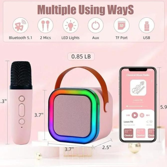 DI13 >> LED  Mini Portabel Bluetooth Speaker Speaker Bluetooth Karaoke Wireless Microphone Set  Dapa