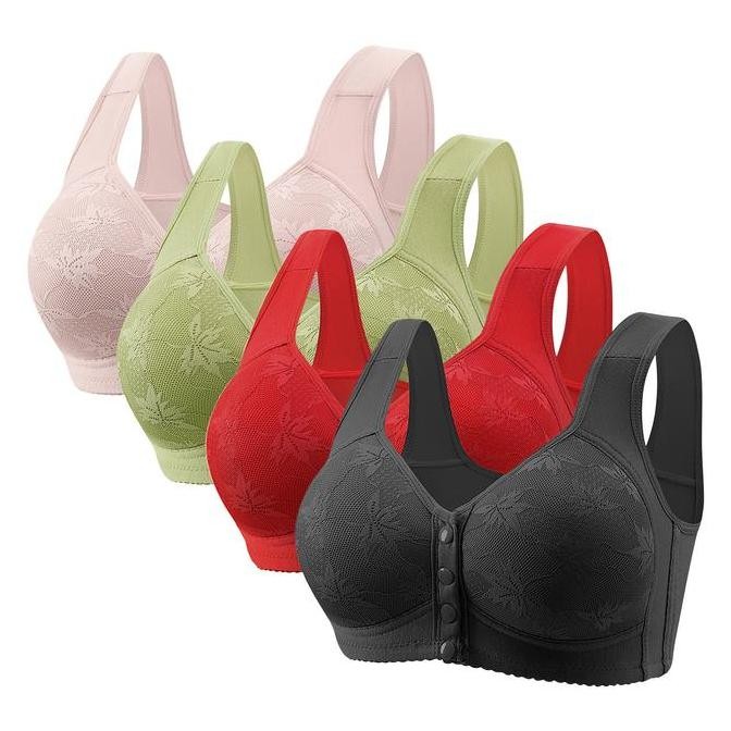 Bh Kancing Depan Big Size Tanpa Kawat Bra Wanita Cup Penuh Nyaman Motif Daun