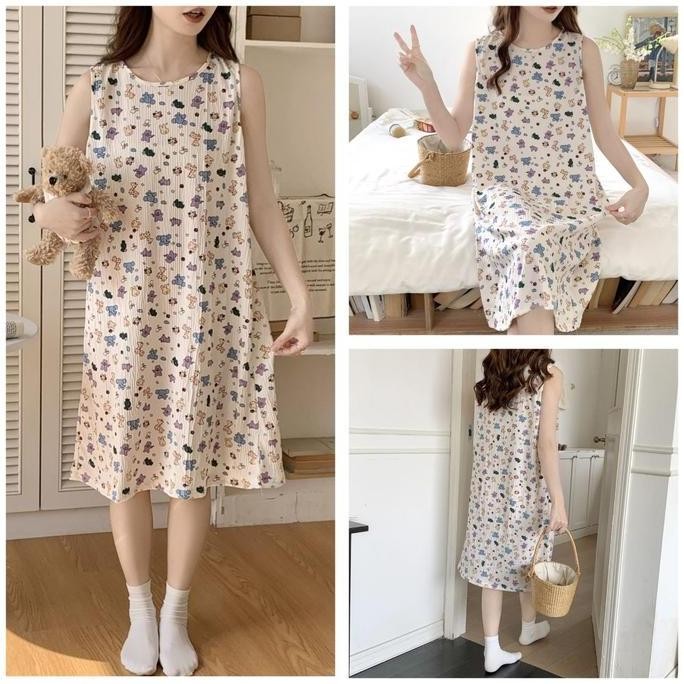 Daster Terusan Baju Tidur Wanita Dewasa Tanpa Lengan