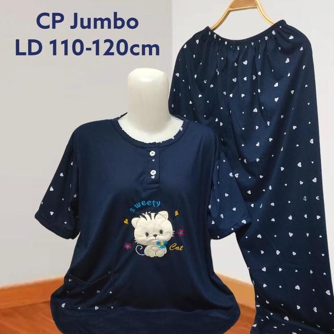 Set Piyama Baju Tidur Kaos Cp Jumbo Xxxl Bahan Kaos Ld 120Cm