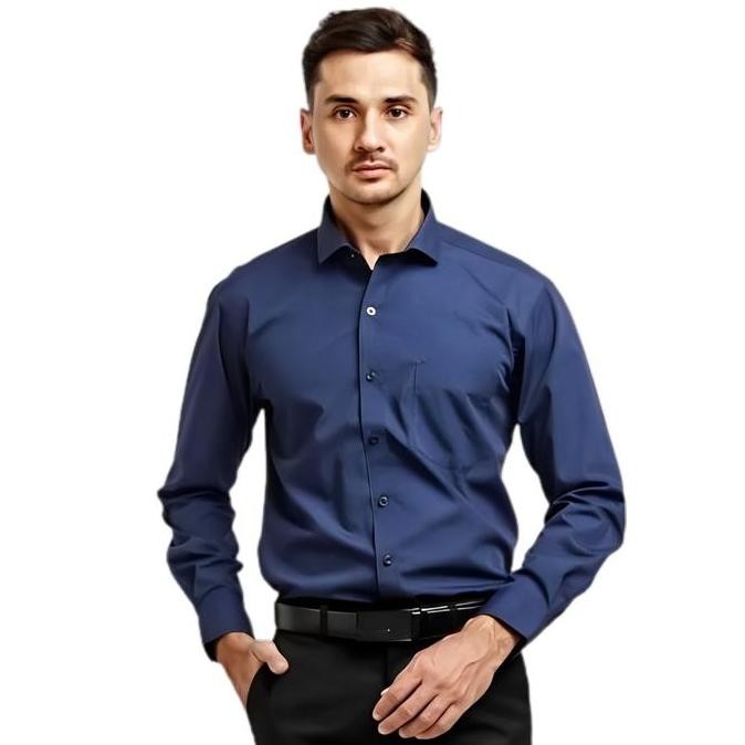 DF150>> Alisan Kemeja Formal Slim Fit Polos Lengan Panjang Premium Executive Hitam Pria Putih Kantor