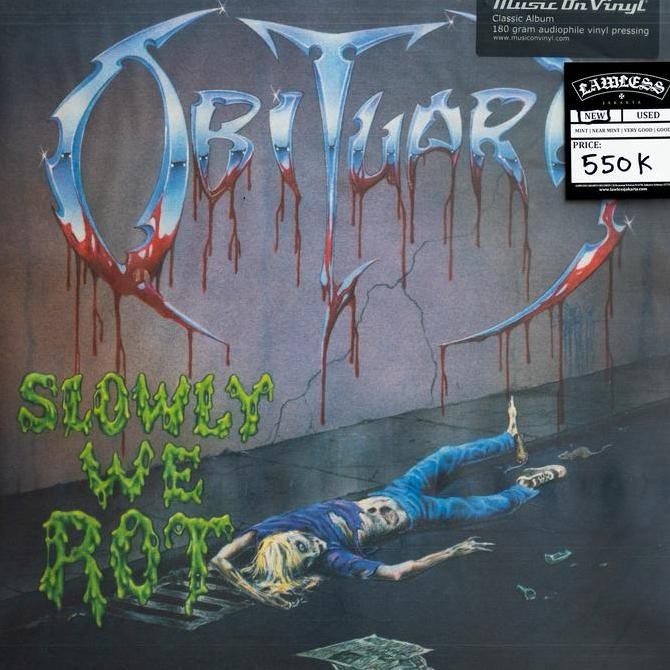 OBITUARY - SLOWLY WE ROT LP - VINYL Rare Koleksi Original