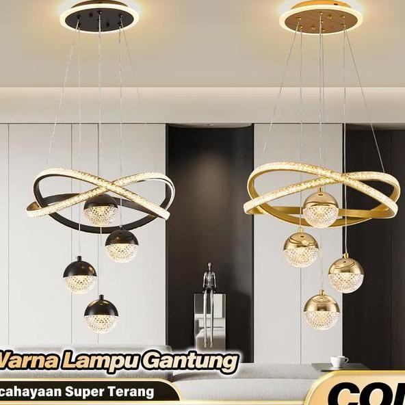 Lampu Gantung Kristal Minimalis 3Warna 72W Kontrol Dapat Disesuaikan Lampu Gantung Ruang Tamu Hias 1