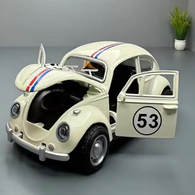 DIECAST Miniatur MOBIL Volkswagen Beetle Herbie Vw Kodok Scale 1:32 Ban Karet Pintu Buka Detail Rapi