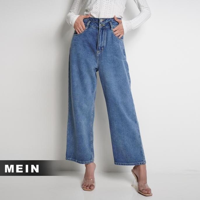 Promo [Mein][Clearance Sale] Urban Highwaist Abu-Abu Biru Putih Full Jeans Wanita Celana Panjang Cew