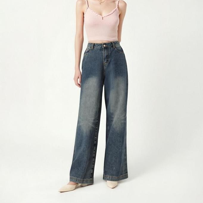 Promo [Mein Premium] [Ready Stock] Girl Power Celana Panjang High Waist Baggy Jeans Pinggang Tinggi 