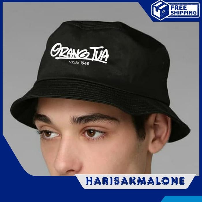 BERKUALITAS TINGGI TOPI BUCKET HAT CAP POLOS CUSTOM TULISAN ORANG TUA SEDJAK 1948 INDONESIA PRIA WAN