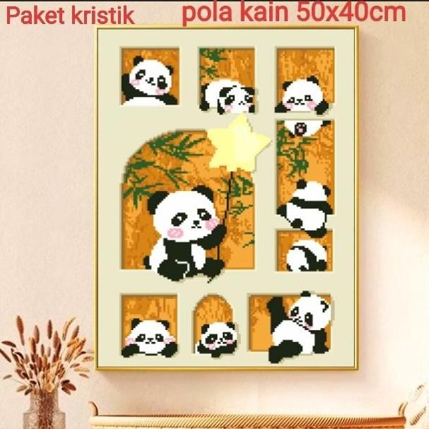 paket kristik panda animal hewan pola.kain cross stitch diy