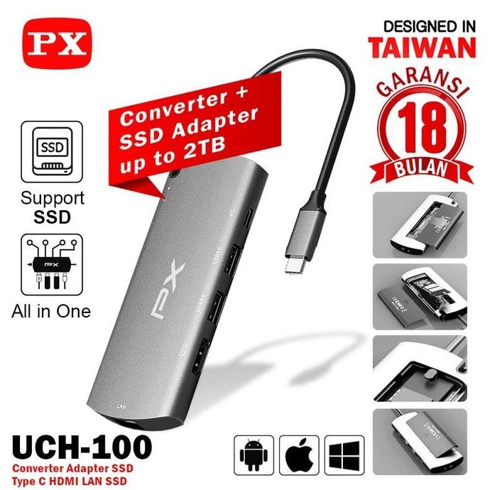 '' PX - Converter Adapter SSD 2TB Type C to USB HDMI LAN 6 In 1 UCH-100 ''