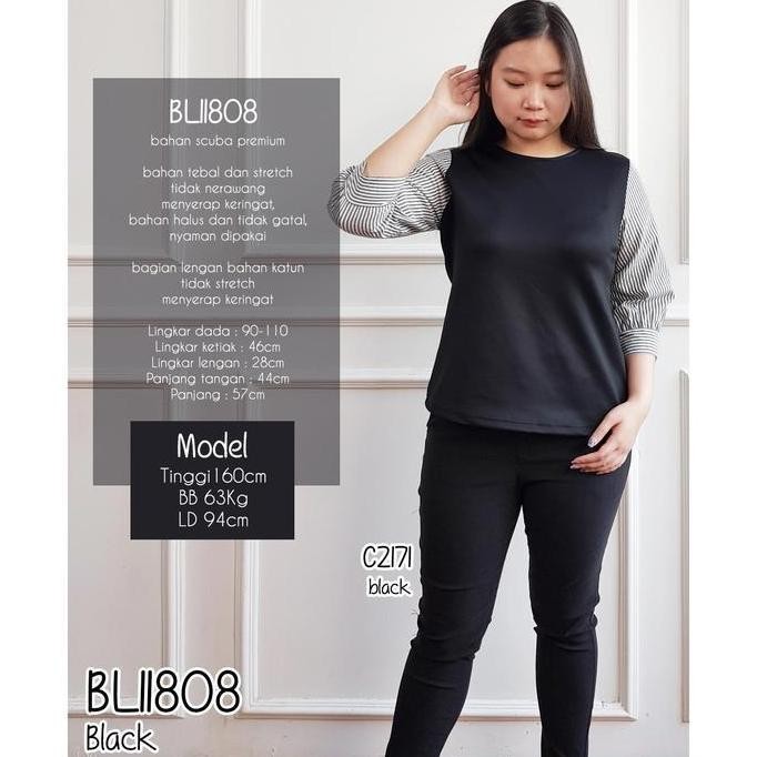 MISSOL Blus Scuba BL11808 Kombinasi Salur Atasan Wanita Casual Polos