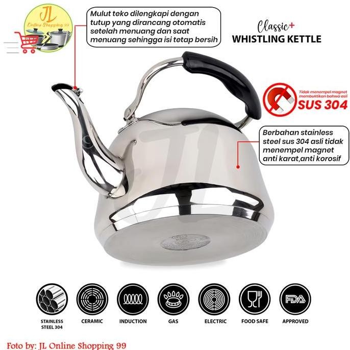 Shuma Teko Bunyi Stainless Sus 304 Tebal Tahan Karat 4 L / Whistling Kettle Classic Premium