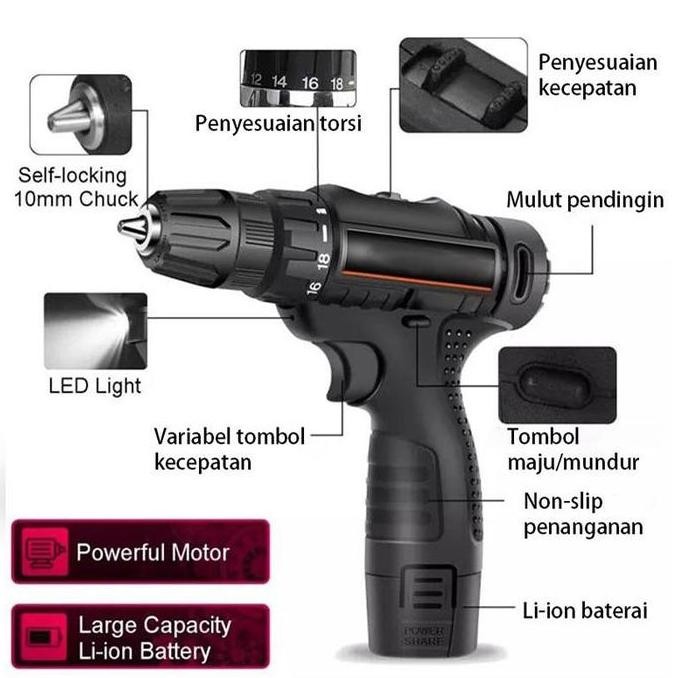 BELLYARD- Tool HouseCOD Bor Cas Murah 2 baterai promo/ bor cordless 12v/bor batre/mesin bor cas/cord