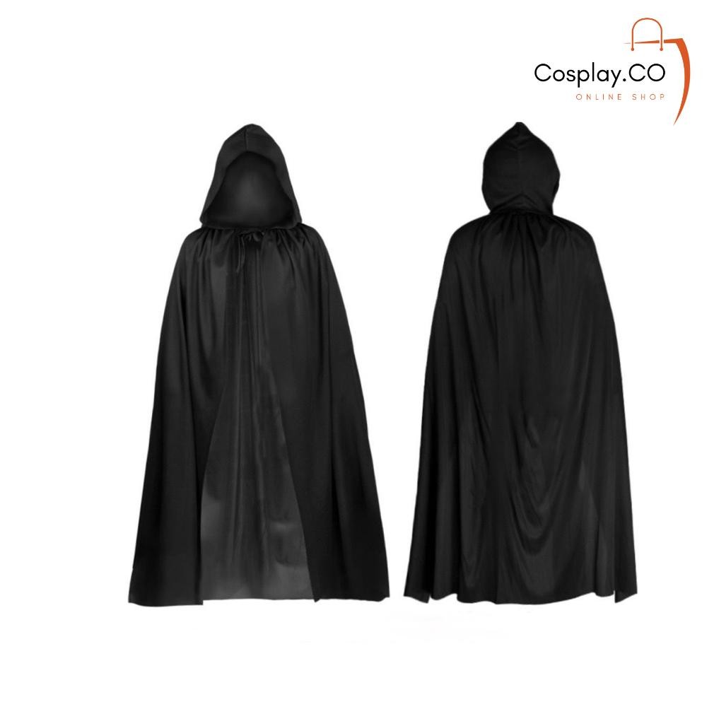 PROMO Cosplay Jubah Hitam Polos Plus Hoodie Kostum Halloween Pria Dan Wanita