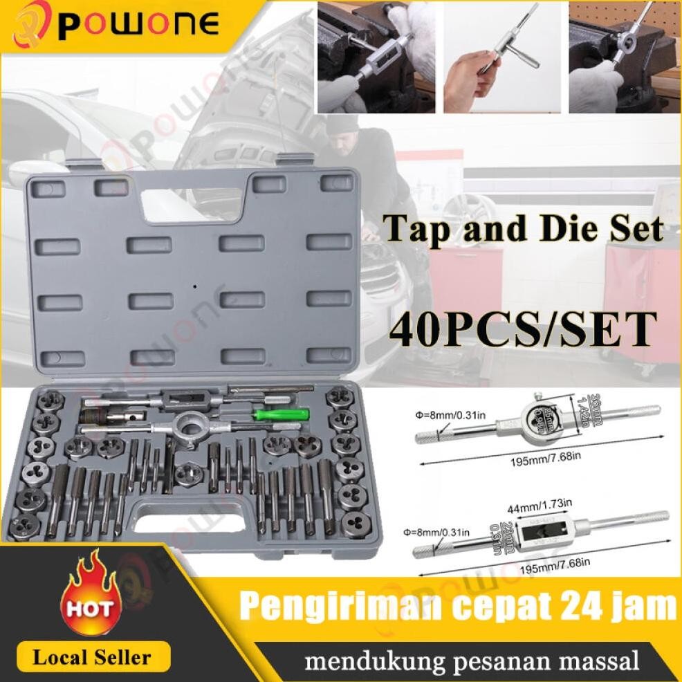 VELDORA- 40 Pcs Metrik Tap Die Set Alat Ulir Tangan Alat Ulir Sekrup Tungsten Carbide
