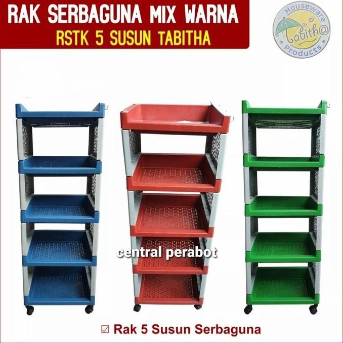 RAK PLASTIK SERBAGUNA 5 SUSUN + RODA TABITHA RSTK 5 SUSUN RAK SALON