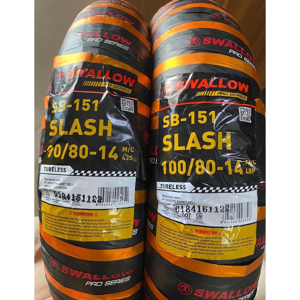 Baru Paket Ban Tubles Motor SWALLOW SLASH 90/80-14 Dan 100/80-14 Soft Compound Ring 14