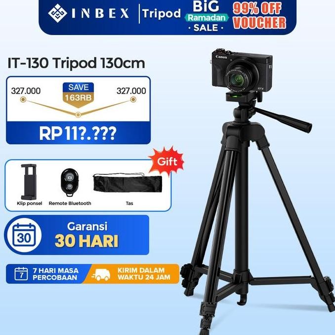 INBEX IT130 Tripod 130cm Profesional Tripod Handphone/Kamera/DSLR+Bluetooth Remote COD