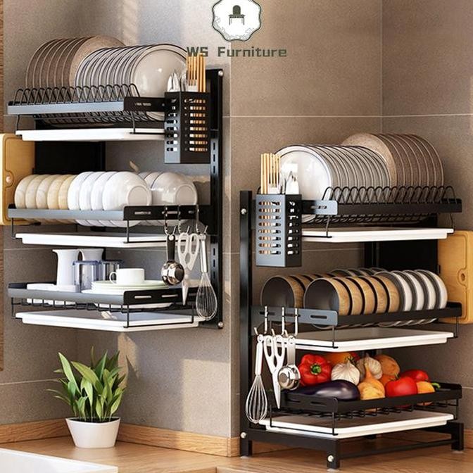 Rak Piring Gantung Rak Dapur Rak Dinding Rak Besi Anti Karat Rak Penyimpanan Mangkuk