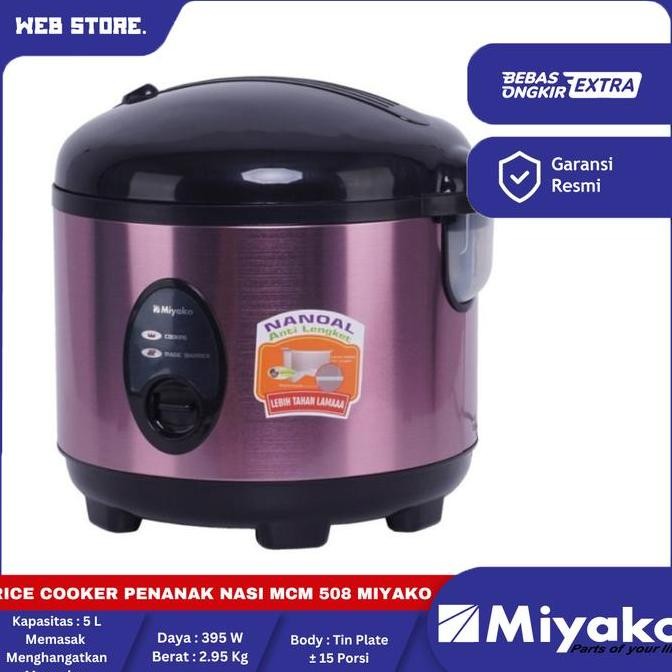 NANSO Rice Cooker Penanak Nasi 1.8 Liter Stainless Steel MCM 508 SBC MIYAKO
