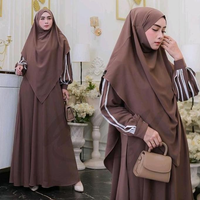 Gamis Halima Abaya Alexa Anti Uv Set SyarI By Arsy Hijab Set Jilbab French Khimar Syar'I Lengan Balo