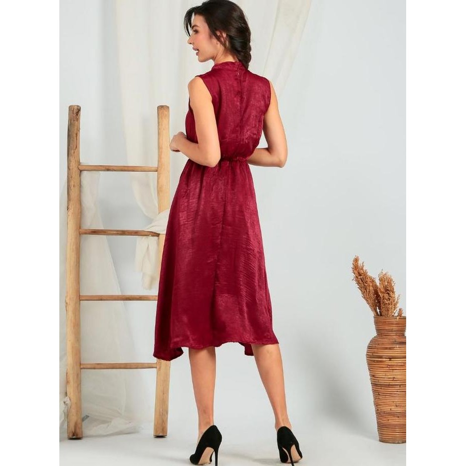 Mky Clothing Ceanna Midi Dress Highneck Polos Tanpa Lengan