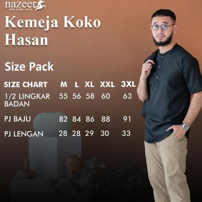 Baju Koko Pria Lengan Pendek Kemko Pria Muslim Hasan Nazeer Mocca