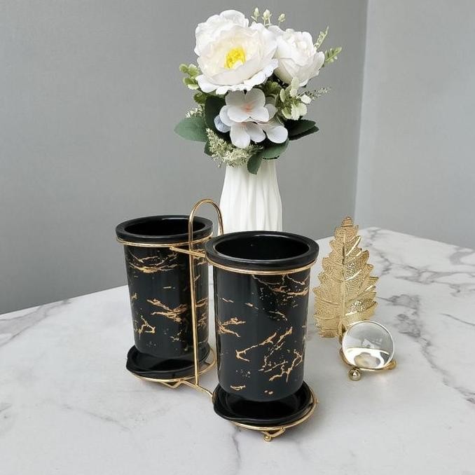 Tempat Sendok Keramik Mewah Wadah Sendok Keramik Marble Set