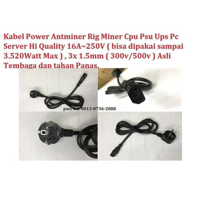 Kabel Power Antminer Rig Miner Cpu psu ups pc server Hi Quality 16A 5M Murah