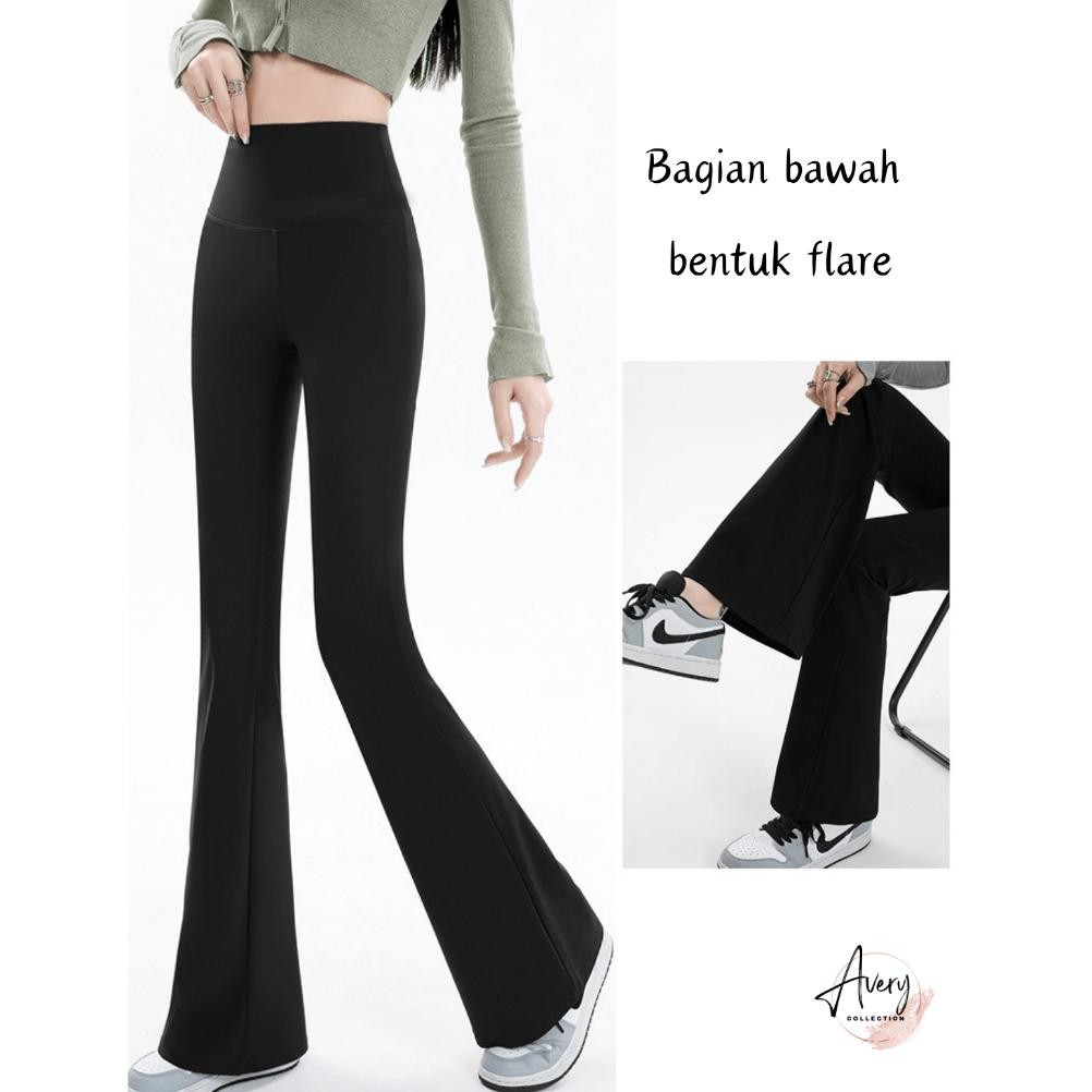 Legging Cutbray Sport Wanita, Celana Legging Olahraga Yoga Gym Pilates, Flared Legging Slimming High