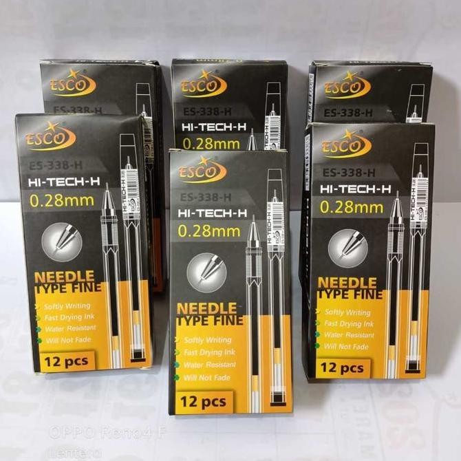 1 Pak (12) Pen hi Tech 0.28mm / Pen gel Hitech Esco Hitam / Pulpen / Bisa Cod
