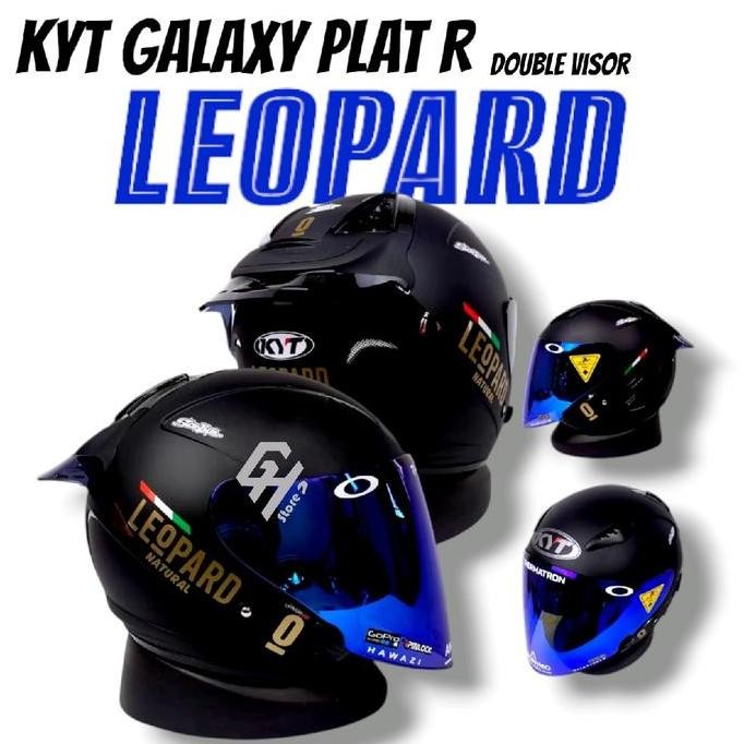 KYT Galaxy Flat R Paket Ganteng Stiker Leopard Hitam Doff Visor Iridium Helm Half Face Stylish & Uni