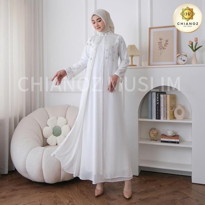 Chianoz Gamis Putih Mewah Citra Dress  Renda Baju Lebaran Umroh Haji Manasik Pesta Akad 939 940