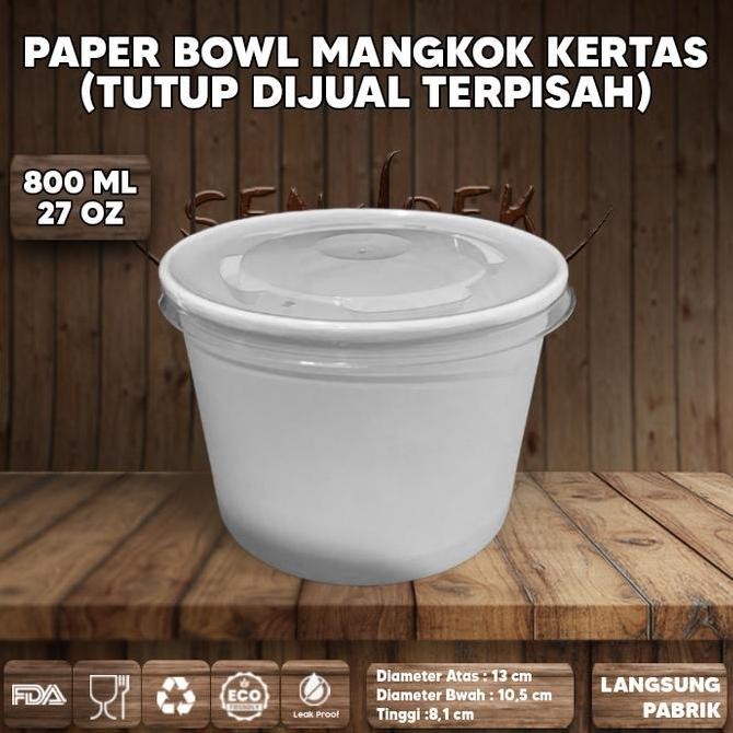 PAPER BOWL + TUTUP 800 ML | PAPER RICE BOWL | MANGKUK KERTAS PUTIH