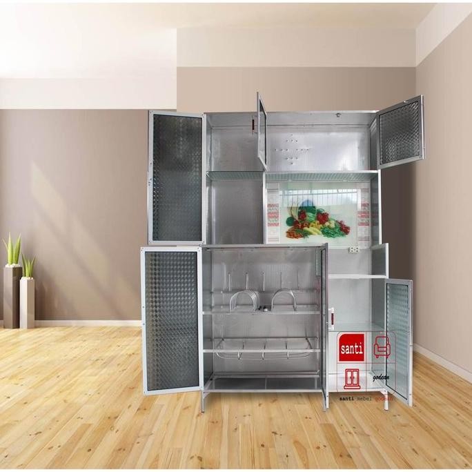 Lemari Dapur Rak Piring Aluminium 3 pintu MDR silver BMCTRAP Tebal