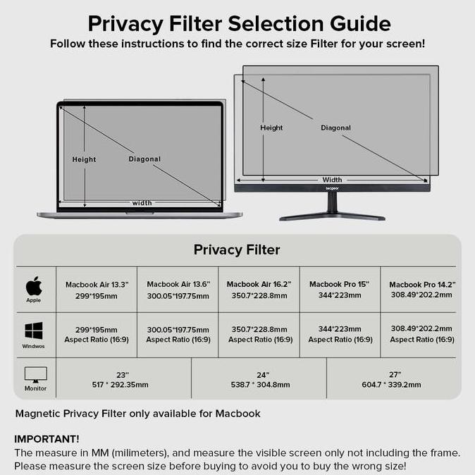 Filter Anti Spy Laptop - Layar Privasi - Anti Radiasi, Anti Blue Light